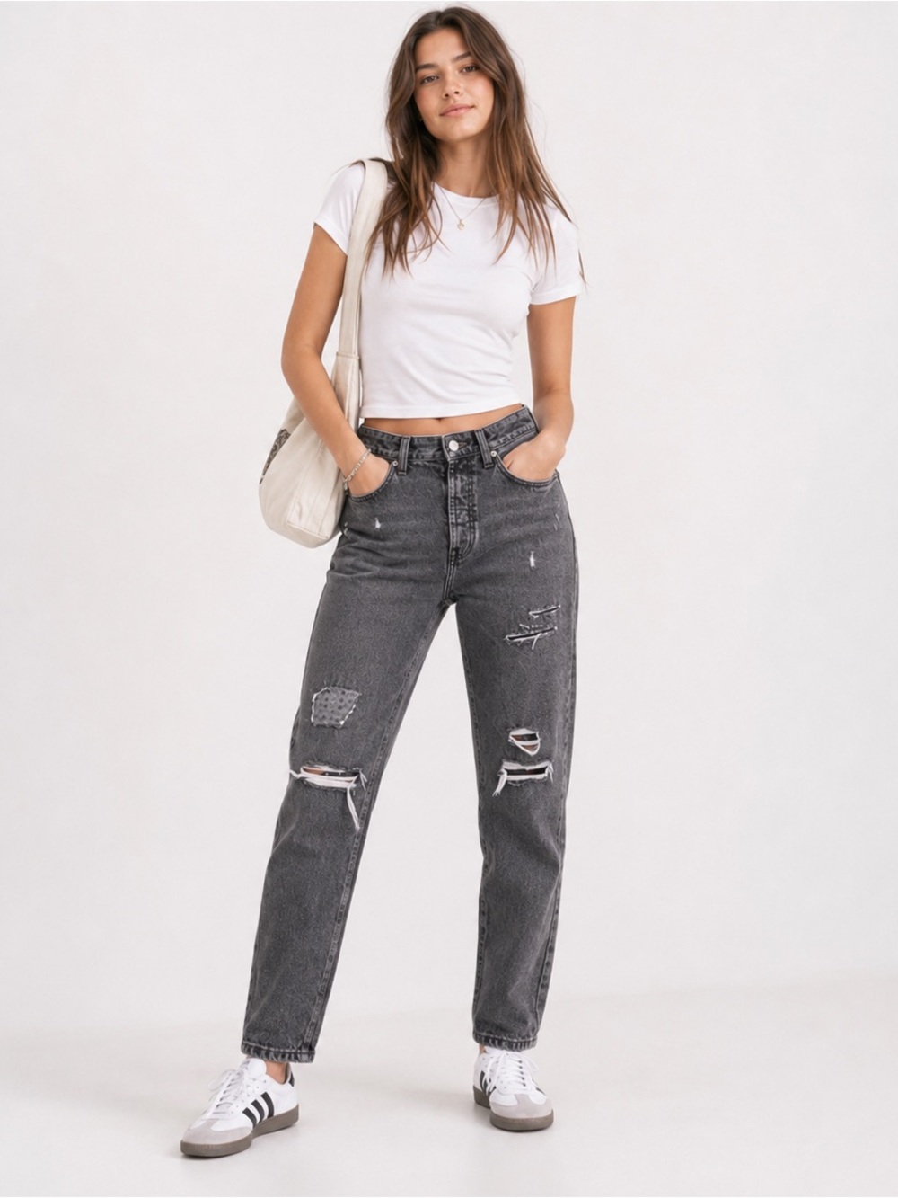 2/$35 Old Navy Grey Black Straight Leg Jeans Patchwork Distressed Grunge Denim